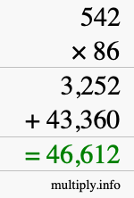 How to calculate 542 times 86 using long multiplication