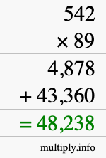 How to calculate 542 times 89 using long multiplication