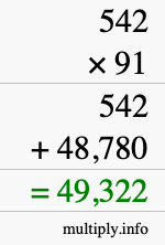 How to calculate 542 times 91 using long multiplication