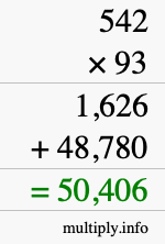 How to calculate 542 times 93 using long multiplication