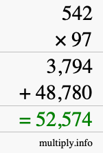 How to calculate 542 times 97 using long multiplication