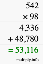 How to calculate 542 times 98 using long multiplication
