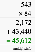 How to calculate 543 times 84 using long multiplication