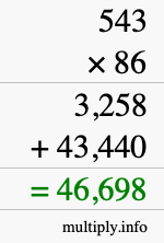 How to calculate 543 times 86 using long multiplication