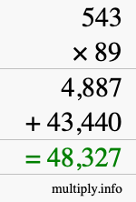 How to calculate 543 times 89 using long multiplication