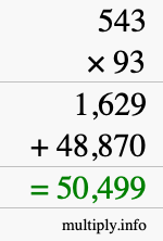 How to calculate 543 times 93 using long multiplication