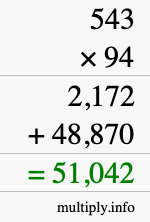 How to calculate 543 times 94 using long multiplication