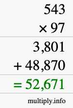 How to calculate 543 times 97 using long multiplication