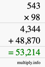 How to calculate 543 times 98 using long multiplication