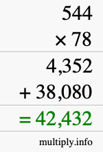 How to calculate 544 times 78 using long multiplication
