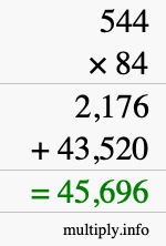 How to calculate 544 times 84 using long multiplication