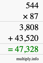 How to calculate 544 times 87 using long multiplication
