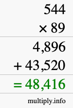 How to calculate 544 times 89 using long multiplication
