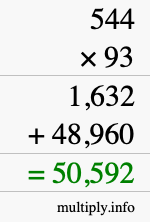 How to calculate 544 times 93 using long multiplication