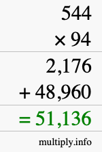 How to calculate 544 times 94 using long multiplication