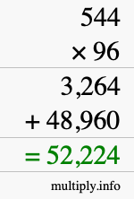 How to calculate 544 times 96 using long multiplication