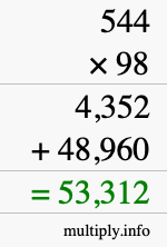How to calculate 544 times 98 using long multiplication