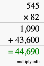 How to calculate 545 times 82 using long multiplication