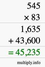 How to calculate 545 times 83 using long multiplication