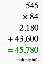 How to calculate 545 times 84 using long multiplication