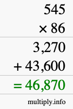 How to calculate 545 times 86 using long multiplication