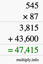 How to calculate 545 times 87 using long multiplication