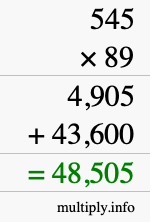 How to calculate 545 times 89 using long multiplication