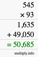 How to calculate 545 times 93 using long multiplication