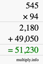 How to calculate 545 times 94 using long multiplication