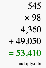 How to calculate 545 times 98 using long multiplication