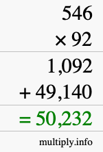 How to calculate 546 times 92 using long multiplication