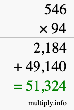 How to calculate 546 times 94 using long multiplication