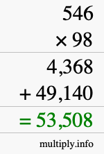 How to calculate 546 times 98 using long multiplication
