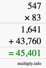 How to calculate 547 times 83 using long multiplication