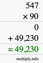 How to calculate 547 times 90 using long multiplication