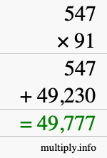 How to calculate 547 times 91 using long multiplication