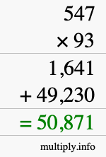 How to calculate 547 times 93 using long multiplication