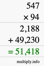 How to calculate 547 times 94 using long multiplication
