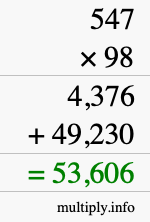 How to calculate 547 times 98 using long multiplication