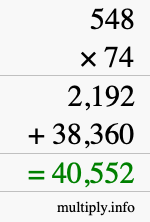 How to calculate 548 times 74 using long multiplication