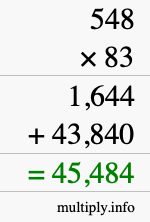 How to calculate 548 times 83 using long multiplication