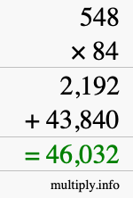 How to calculate 548 times 84 using long multiplication