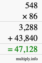 How to calculate 548 times 86 using long multiplication