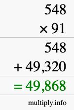 How to calculate 548 times 91 using long multiplication