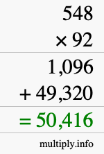 How to calculate 548 times 92 using long multiplication