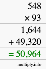 How to calculate 548 times 93 using long multiplication