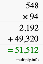 How to calculate 548 times 94 using long multiplication