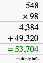 How to calculate 548 times 98 using long multiplication