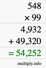 How to calculate 548 times 99 using long multiplication