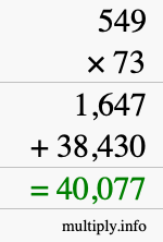 How to calculate 549 times 73 using long multiplication